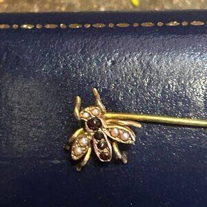 Antique Victorian Pearl and Garnet 14K Stick Pin